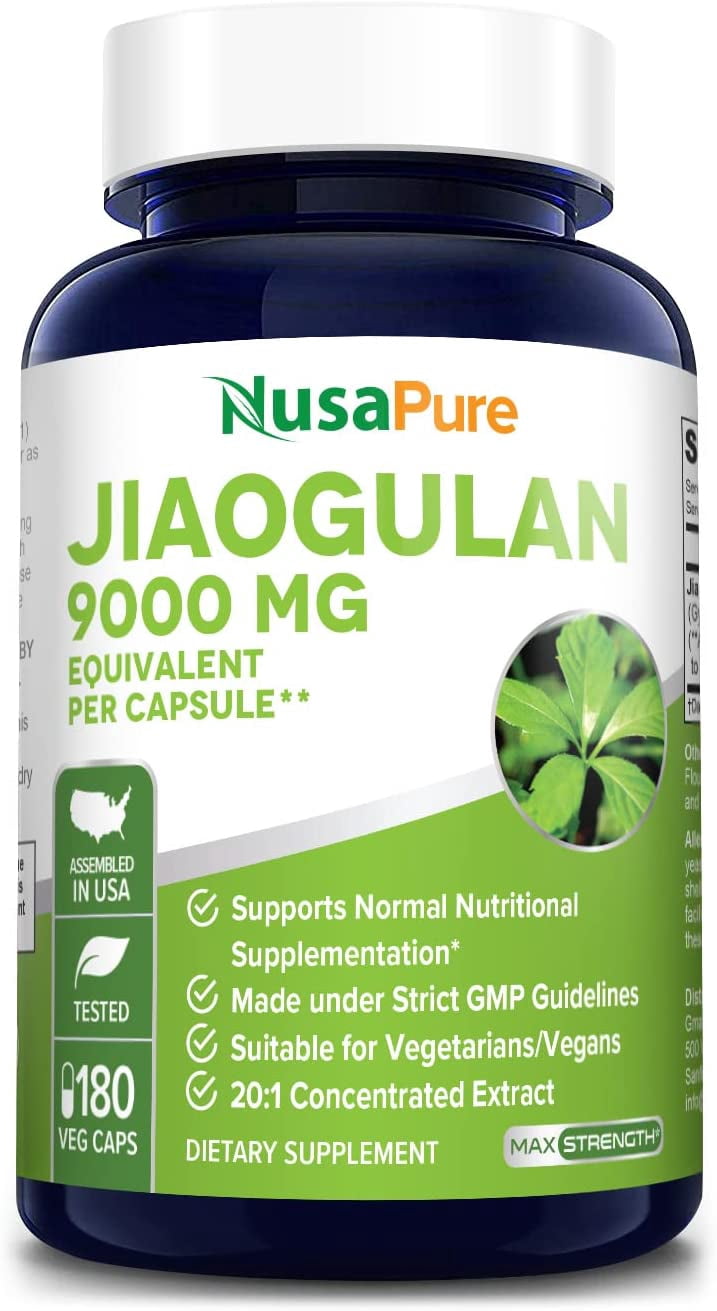 NusaPure Jiaogulan 9000mg 180 Veggie Caps 20:1 Extract, Vegetarian, Non-GMO, Gluten-free, Dietary Supplement for Unisex Adult Health & Wellness