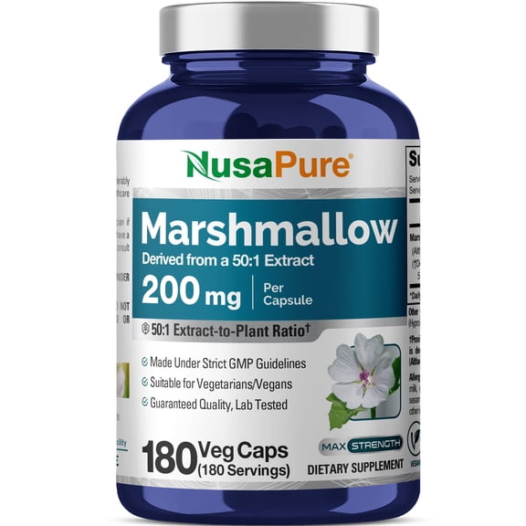 NusaPure Marshmallow Root Capsules, 200 mg, 180 Veg Capsules (Non-GMO, Vegan)