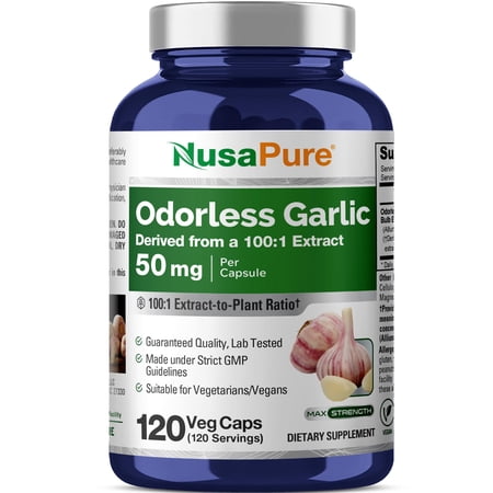 NusaPure Odorless Garlic, 50 mg, 120 Veg Capsules (Non-GMO, Vegan)