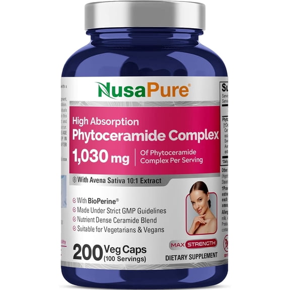 NusaPure Phytoceramide Complex Capsules, 1030 mg, 200 Veg Capsules (Soy Free, Non-GMO)