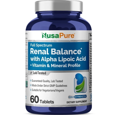 NusaPure Renal Balance with Alpha Liopic Acid Vitamin & Mineral Vegetarians, Non-GMO Per 60 Tablets
