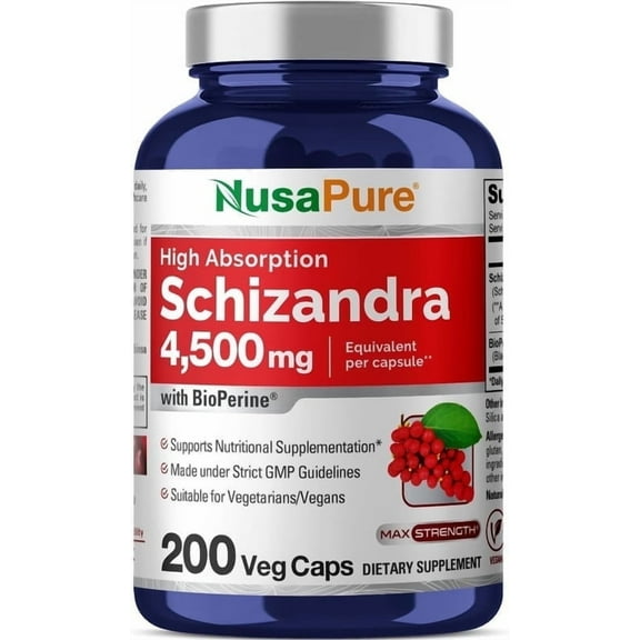 NusaPure Schizandra Berries Extract 4500mg, 200 Vegan Capsules (Non-GMO, Bioperine)