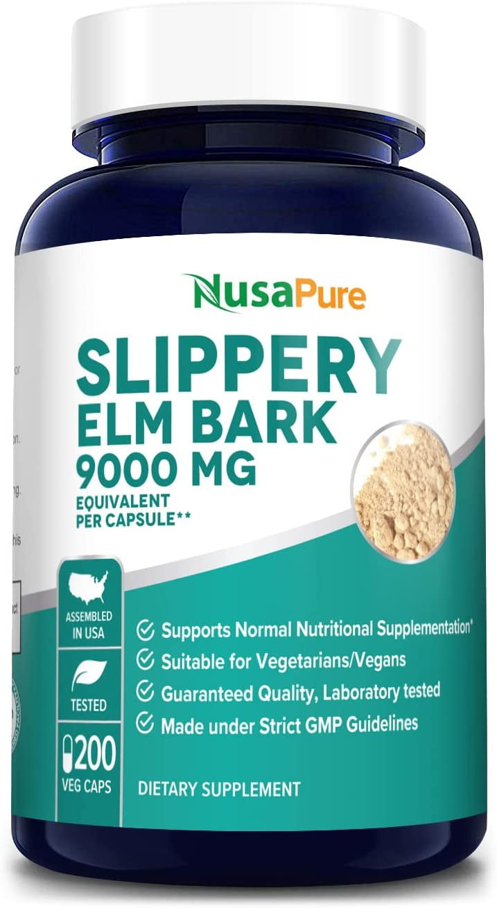 NusaPure Slippery Elm Bark Extract Capsules 9000mg, 200 Veg Caps (201