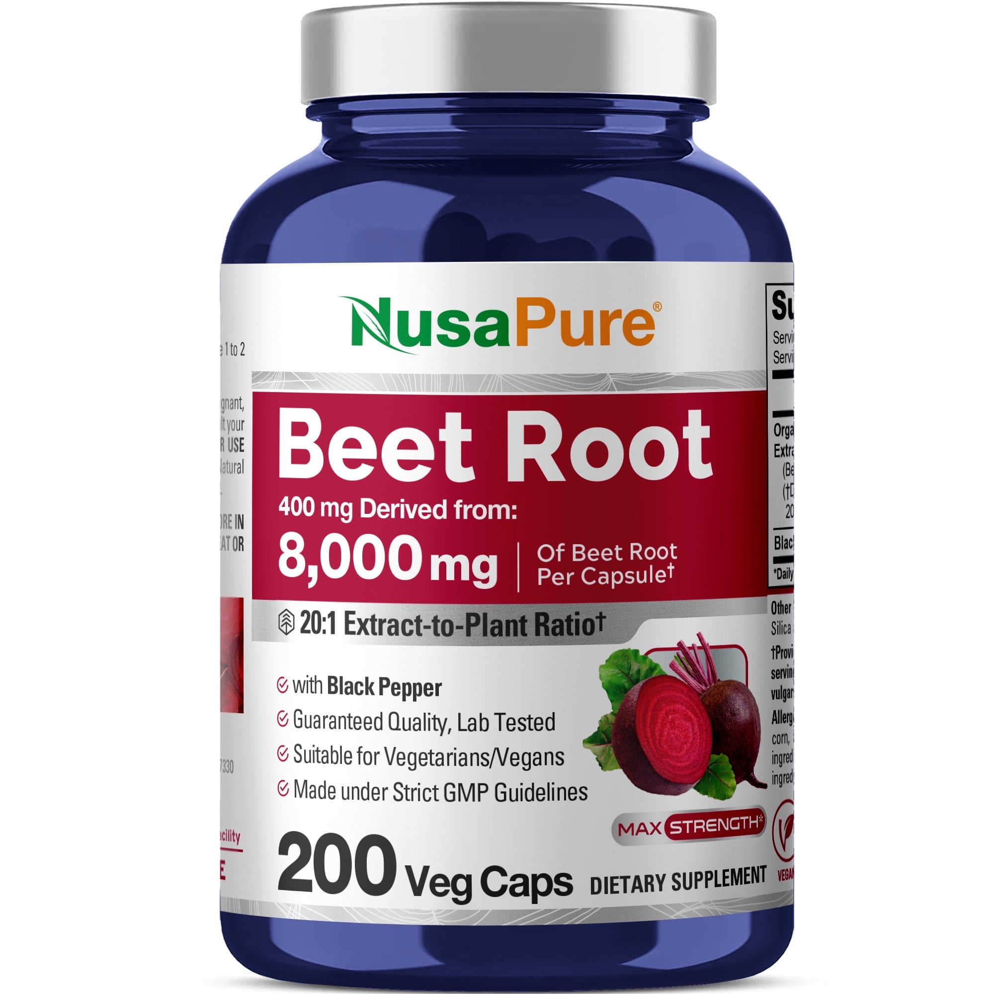 NusaPure Beet Root Black Pepper 20:1 Extract 400 mg Veg Caps Vegan ...
