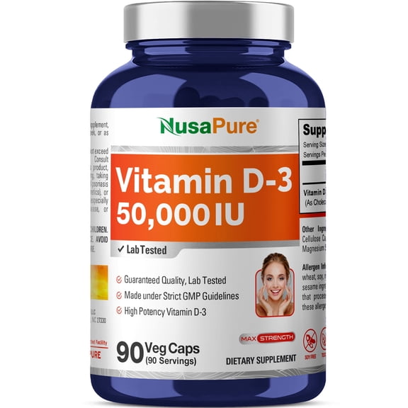Vitamin D3, High Potency, Non-GMO, 50,000 IU, 90 Veggie Caps - 90 Servings