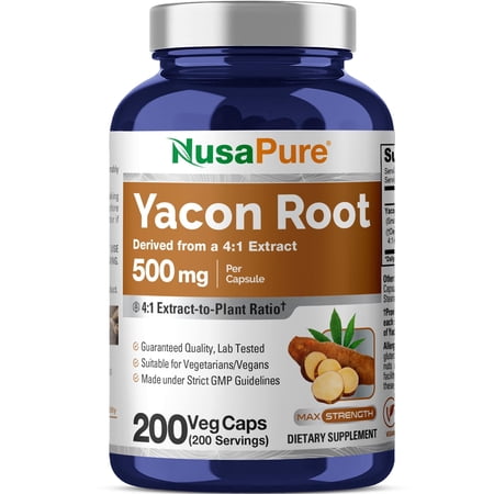 NusaPure Yacon Root Capsules, 500 mg, 200 Veg Capsules (Non-GMO, Vegan)