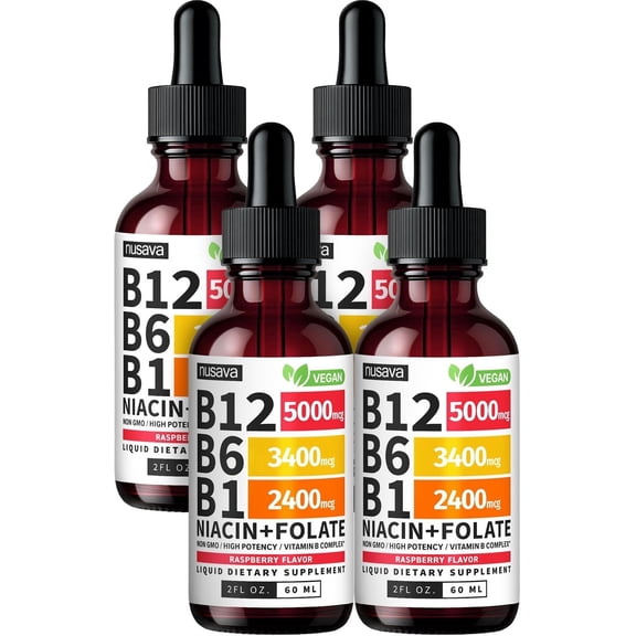 Nusava Vitamin B Complex Liquid Vitamins with B1, B6, and B12 Vitamins, Unflavored, 2 Pack