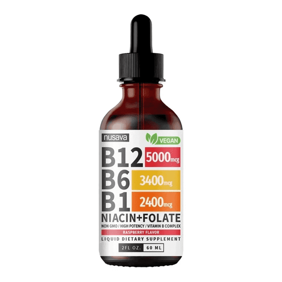 Nusava - Vitamin B12 and B6 Liquid Drops, B12 Sublingual Vitamin B Complex - B 12 Vitamin 5000mcg - B12 Methylcobalamin for Energy, Brain, and Heart Support