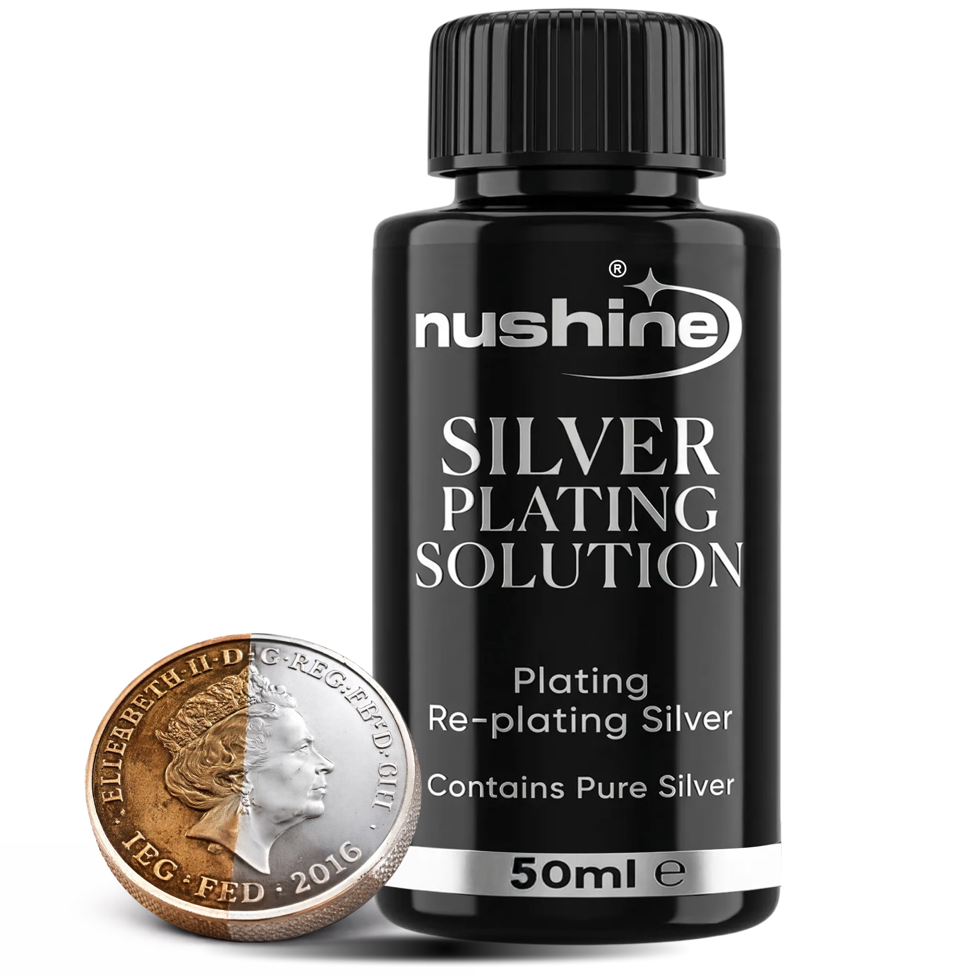 Nushine Silver Plating Solution 1.7 Oz - Permanently Plate Pure Silver onto Worn Silver, Brass, Copper and Bronze (ecofriendly Formula)