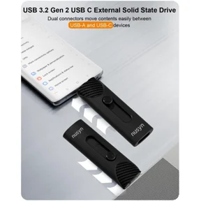 Nusyn NSU53 1TB External SSD / USB Drive - Up to 1050MB/s, 2-in-1 USB-C + USB-A, USB 3.2 Gen2, Portable Solid State Drive for iPhone 15/16+, Android Phones/Tablets, PS4, Windows & Mac