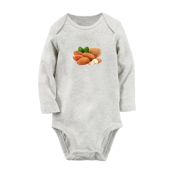Nut Almond Image Print Cute Rompers, Newborn Baby Unisex Bodysuits, Infant Jumpsuits, Toddler 0-12 Months Kids Long Sleeves Oufits (Gray, 0-6 Months)