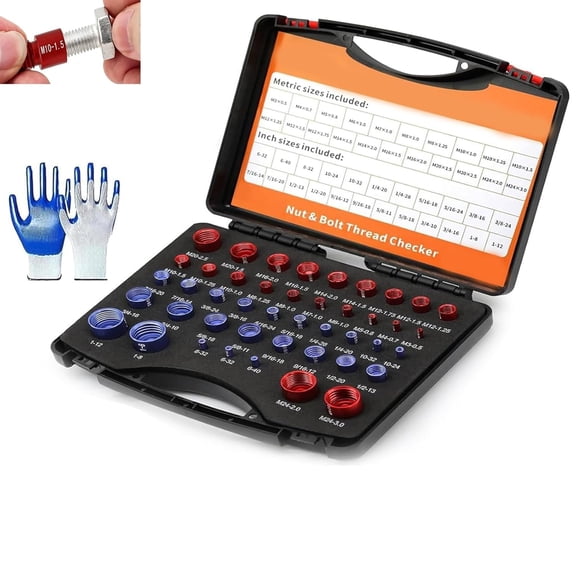 Nut And Bolt Thread Inspector 44pcs Sae Metric Thread Gauge Kit With Storage Box Precision Bolt Size Checker For Garage Auto Repair (black)