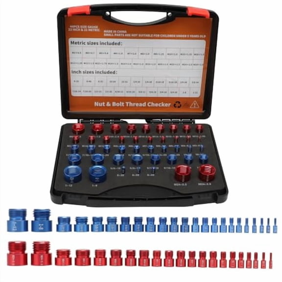 Nut and Bolt Thread Checker, Practical Thread Checker Box, 44pcs Male/Female Bolt Size and Thread Set Tool 23 Inch 21 Metric for Size Check on Tricky and Narrow Area$$Tools