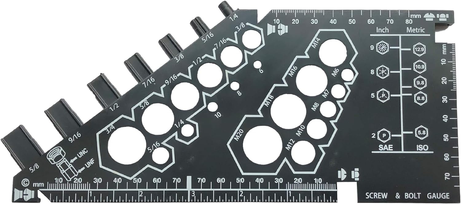 Nut Bolt & Thread Gauge. 27 Size Measurements, Measures Thread Sizes