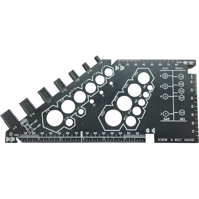 Nut Bolt & Thread Gauge. 27 Size Measurements, Measures Thread Sizes