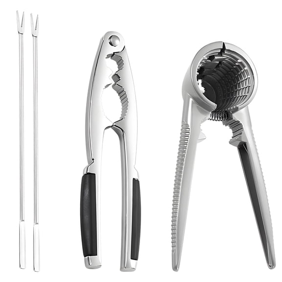 Nut Clip and Picks Set, Heavy Duty Metal Nut Clip Tool with Dual Jaws & Nut Needles, Easy Cracking for Walnuts, Pecans, Hazelnuts, Seafood, Lobster Crackers