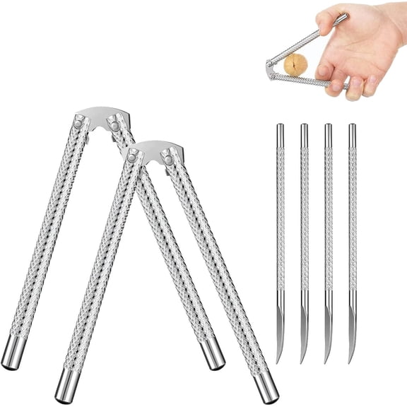 Nut Cracker 2Pcs and 4 Picks,Stainless Steel Nut Cracker for Walnuts, Crab, Lobster & Seafood Shells - Durable Kitchen Tool with Silvery Finish