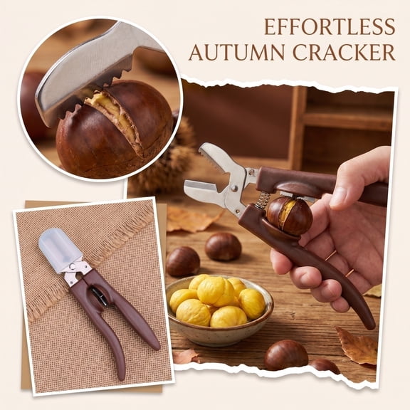 Nut Cracker Tool, Stainless Steel Chestnut Opener, Easy Grip Labor Saving Nut Cracker, Dishwasher Safe Durable Nut Shell Tool, 7X3 Inch Compact Safe Kitchen Gadget with Built-In