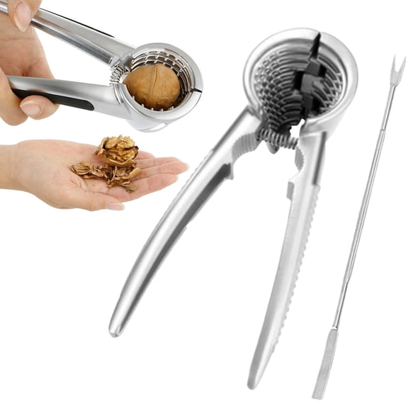 Nut Crackers, Heavy Duty Walnut Cracker with Non-Slip Handle, Nut Crackers Tools Funnel, Walnut Pliers Nutcracker, Pecan Walnut Plier Clip Tool with 1 Pcs Fork, 7.09 Inches
