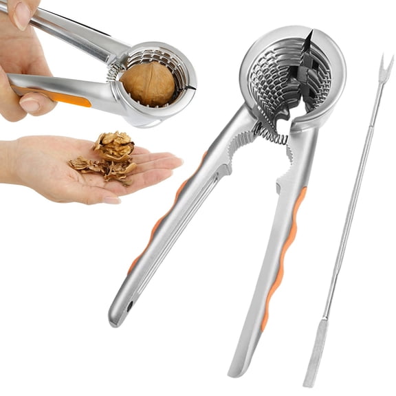 Nut Crackers, Heavy Duty Walnut Cracker with Non-Slip Handle, Nut Crackers Tools Funnel, Walnut Pliers Nutcracker, Pecan Walnut Plier Clip Tool with 1 Pcs Fork, 7.09 Inches