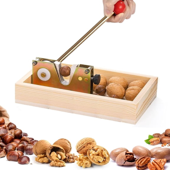 Nut Crackers for All Nuts, Heavy Duty Walnut Cracker with Wooden Base Adjustable Nut Tongs Manual Pecan Cracker for All Nuts Cracker Tool for Walnut Pecan Macadamia Hazelnuts Chestnut