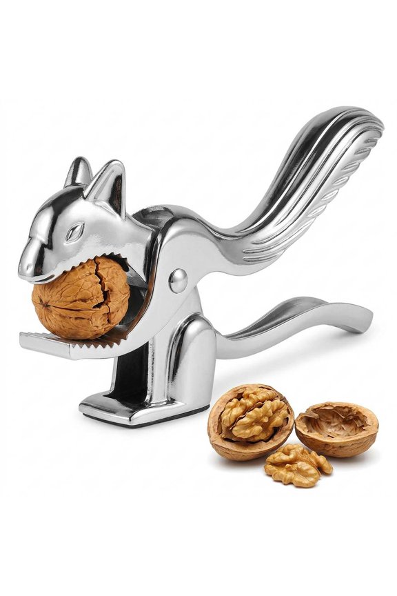 Heavy Duty Squirrel Nutcracker, Zinc Alloy Nut Cracker Tool with Non-Slip Base for Walnuts and Pecans, Silver