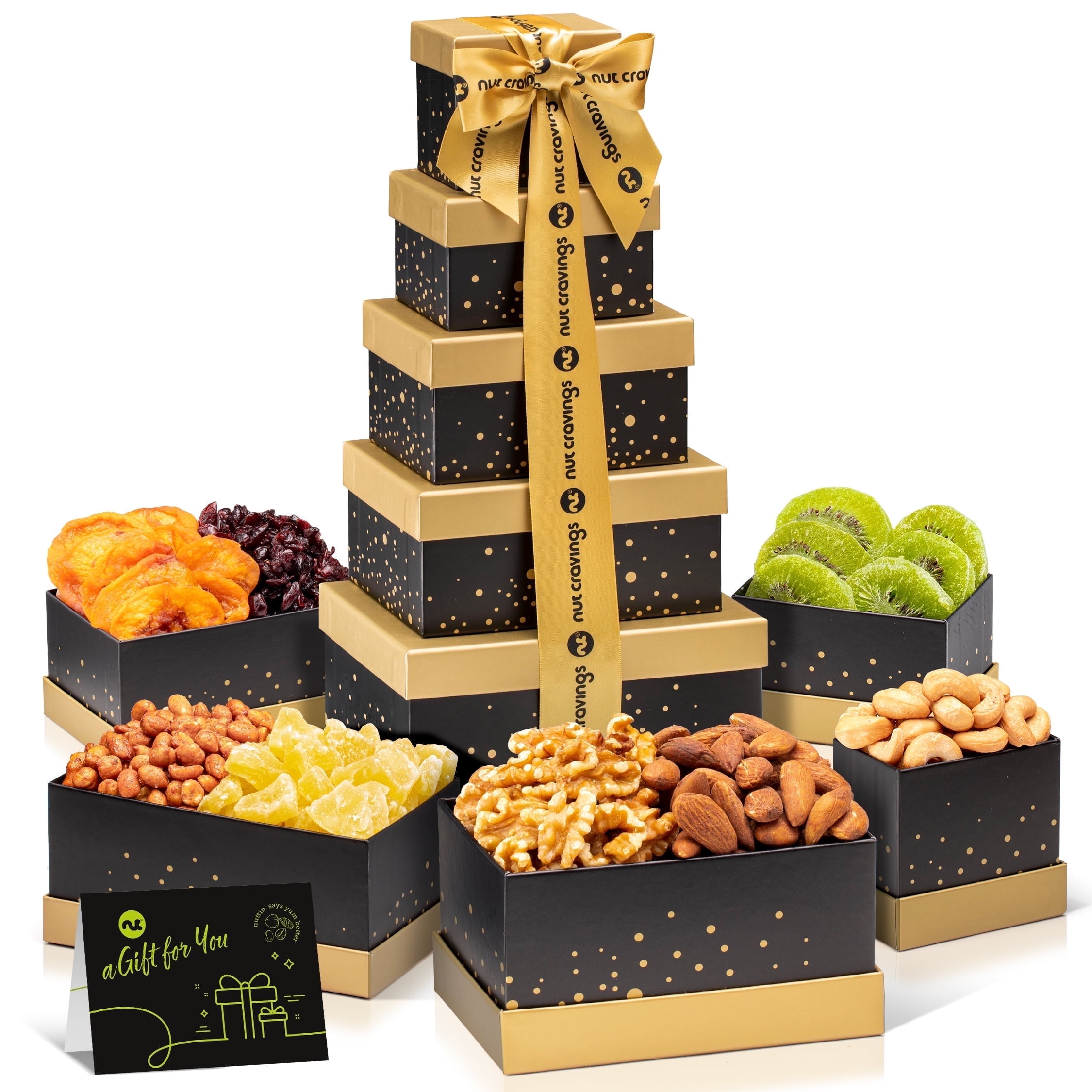 Gourmet Dried Fruit & Nut Gift Basket 5-Tier Tower Holiday, Birthday, Thank You