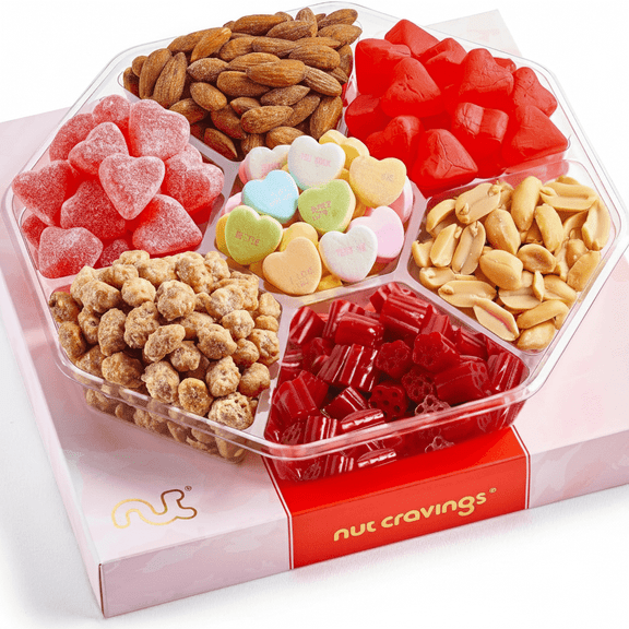 Nut Cravings Mixed Nuts & Heart Candy Gift Box for Valentines & Holidays, 1 lb