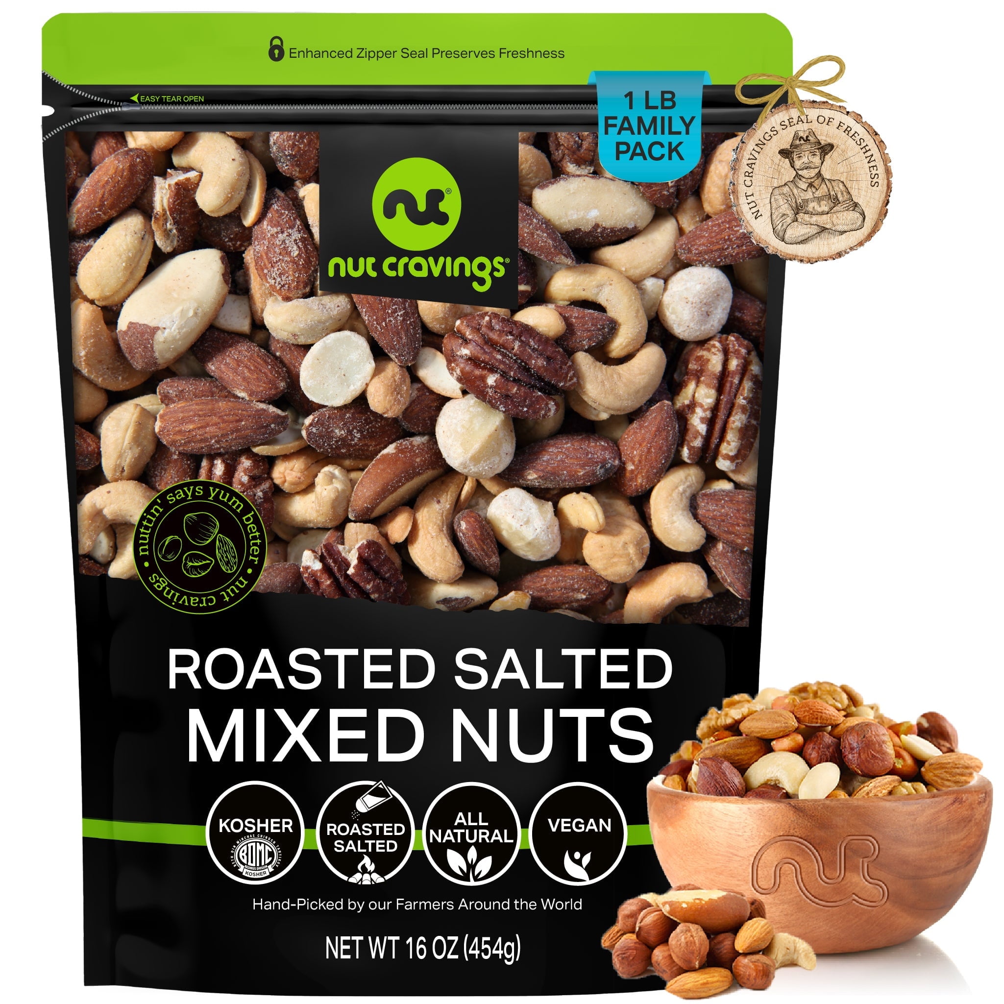 Nut Cravings Mixed Nuts Roasted & Salted Brazils, Pecans, Almonds, Hazelnuts, Cashews (1 lbs)