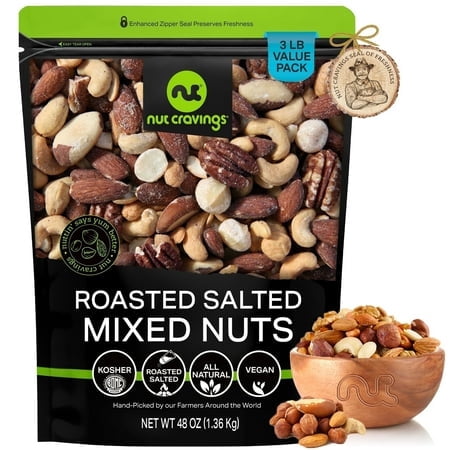 Nut Cravings Mixed Nuts Roasted & Salted Brazils, Pecans, Almonds, Hazelnuts, Cashews (3 lbs) Kosher