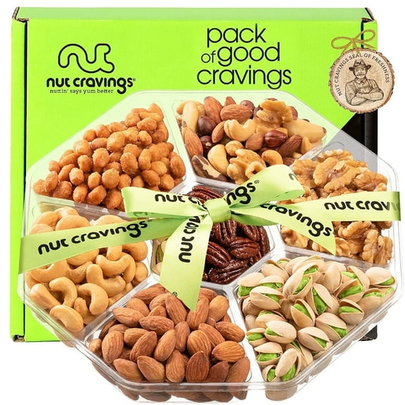 Nut Cravings Mixed Nuts Gift Basket, 7-Variety Gourmet Nut Assortment Tray, 1.8 LB, Kosher Holiday & Corporate Gift Box