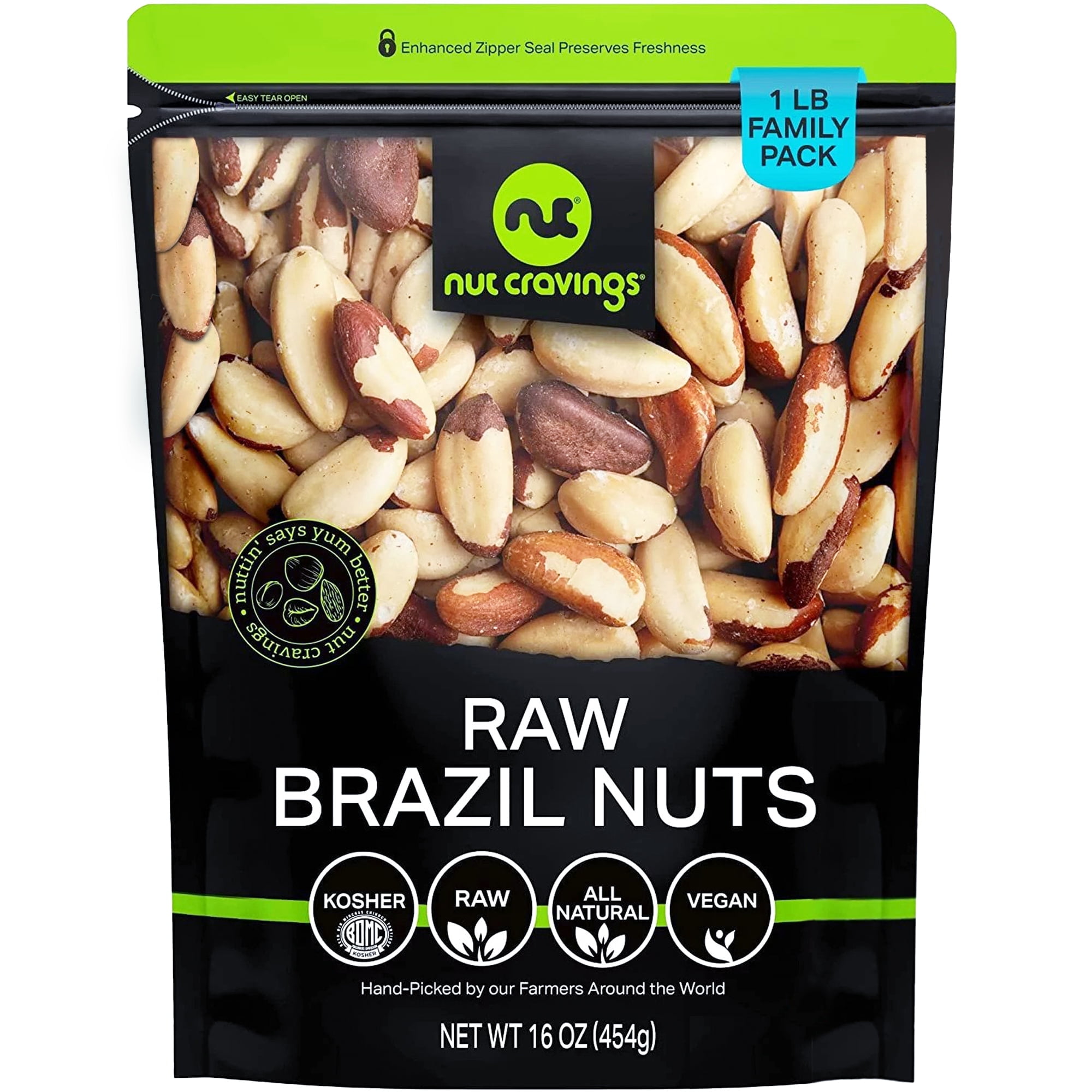 Nut Cravings Raw Brazil Nuts Unsalted Whole 16 oz Resealable Bag Nut ...