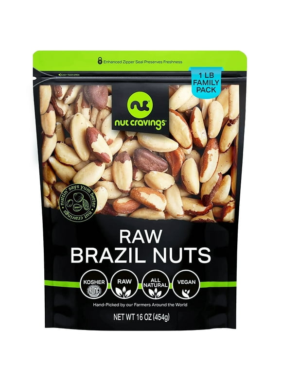 Nut Cravings Raw Brazil Nuts - Unsalted & No Shell - 16oz (1lb) Bag for Healthy Snacking & Recipes