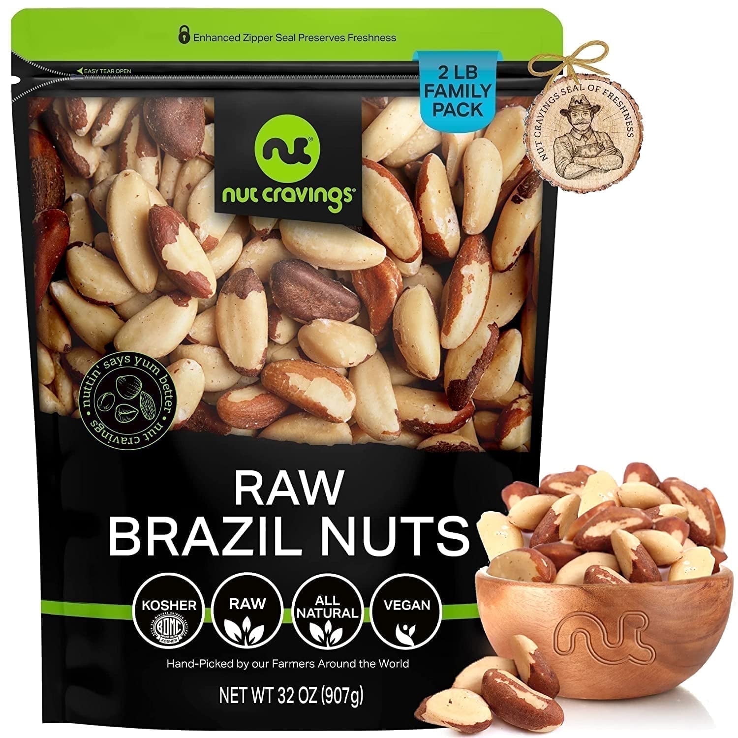 Nut Cravings Raw Brazil Nuts Unsalted No Shell (32oz - 2 Lbs)