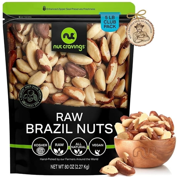 Nut Cravings Raw Brazil Nuts Unsalted No Shell (80oz - 5 Lbs)
