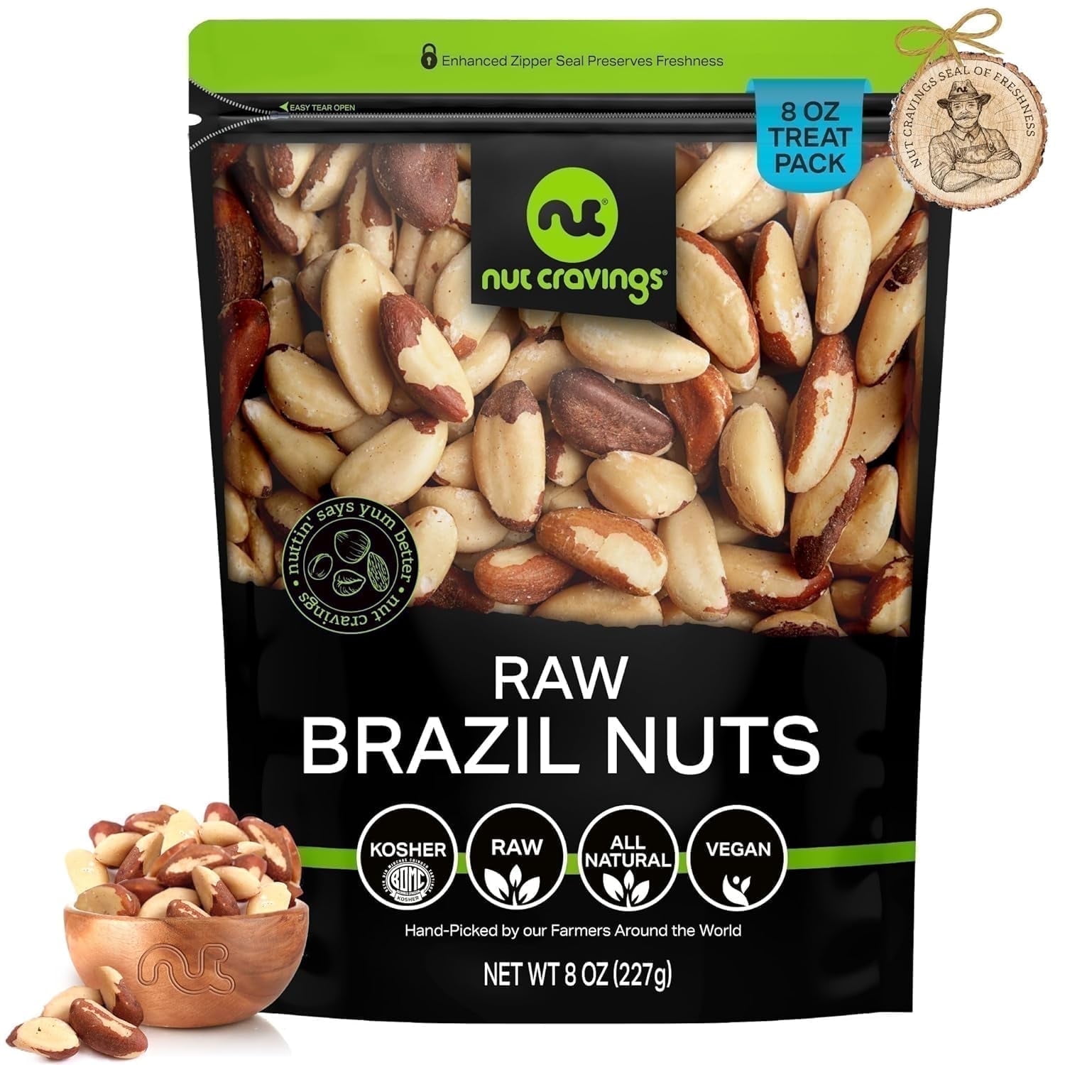 Nut Cravings Raw Brazil Nuts - Unsalted & No Shell - 8oz Snack Bag for Healthy Snacking & Recipes
