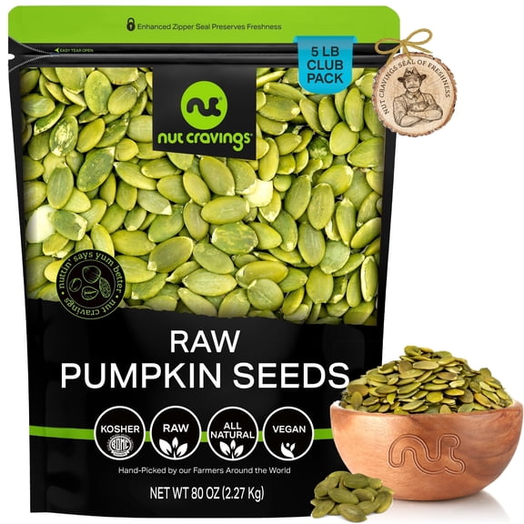 Nut Cravings Raw Pumpkin Seeds Pepitas, Unsalted, No Shell (80oz - 5 lbs)