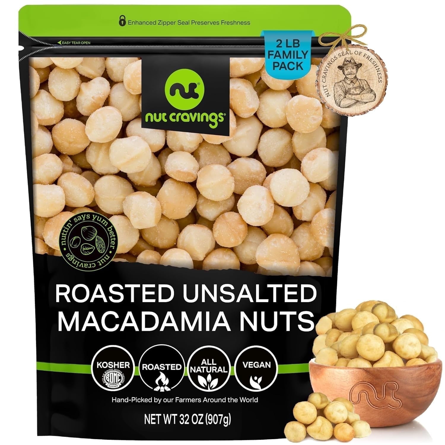 Nut Cravings Roasted Macadamia Nuts, Whole & Pieces, Unsalted, 32oz Bag, Keto, Vegan