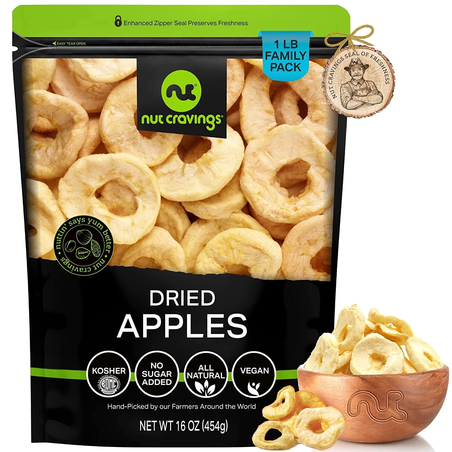 Nut Cravings Dried Sun Dried Apple Rings 16oz Unsweetened Snack with ...