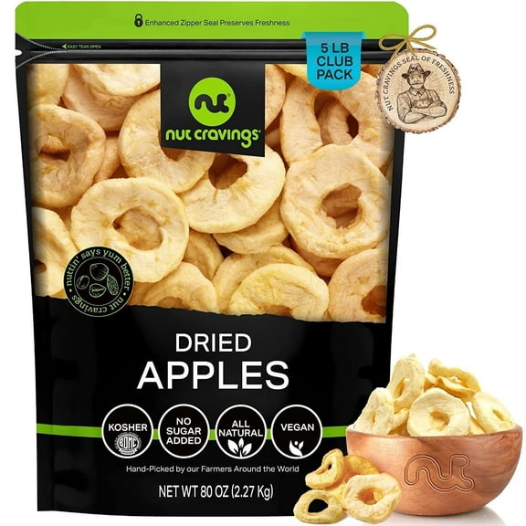 Nut Cravings Sun Dried Apple Rings: Slices, Unsweetened and All Natural (80oz)