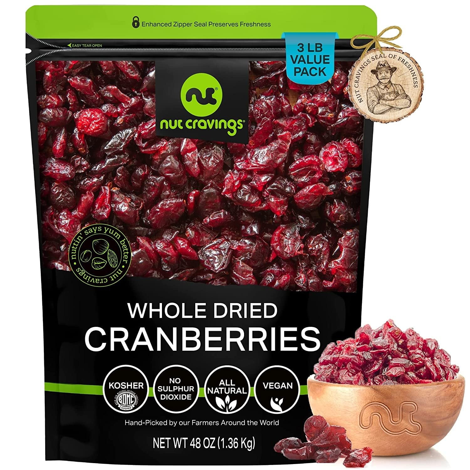Nut Cravings Sun Dried Whole Cranberries Lightly Sweetened, All