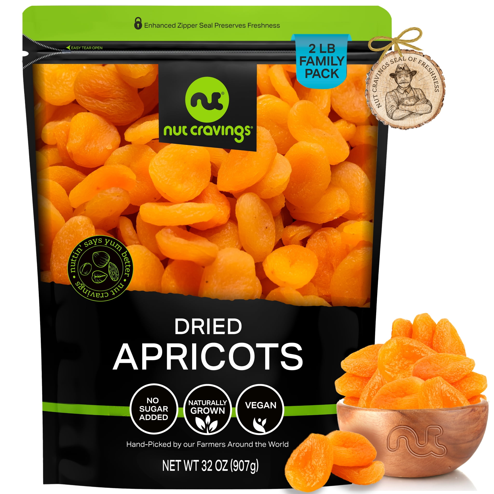 Nut Cravings Turkish Dried Apricots: No Sugar Added, All Natural Dried Fruits (32oz)