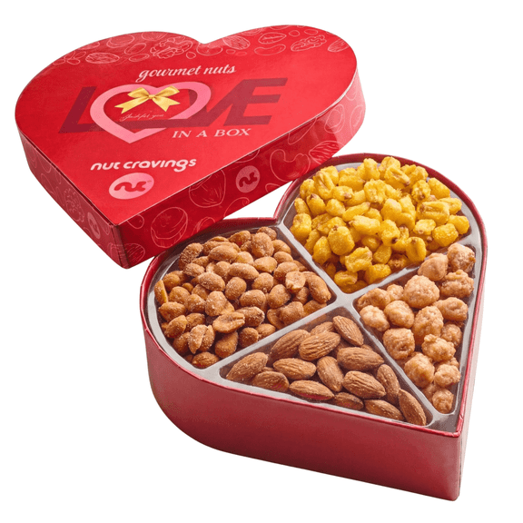 Nut Cravings Mixed Nuts Heart-Shaped Gift Basket, 4 Nut Assortments, Healthy Snack Care Gift