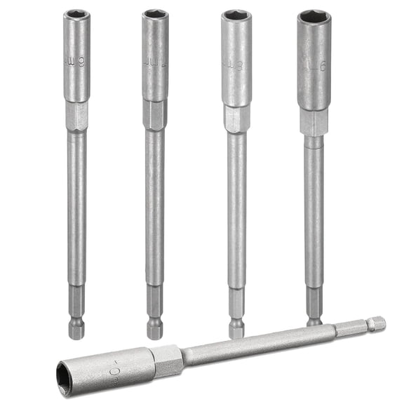 Nut Driver Drill Bit Impact Socket 1/4 Inch Hex Shank 6 Inch Extra Long 6-Point Quick-Change CR-V Steel 5 Pack 6-10mm Metric