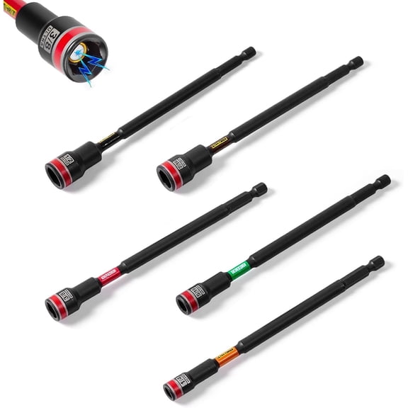 Nut Driver Set, 5 count 6"Long 1/4"5/16"3/8"7/16"1/2"6 Point Alloy Steel  SAE Nut Setter Set Use For Require Installing 1/4 Hex Shank  Driver with Case Box