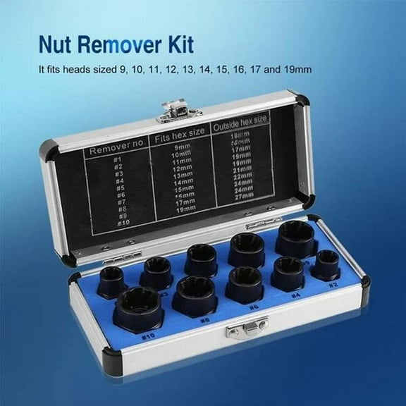 Nut Extractor Set, Czzoypi High Carbon Steel Nut Removal Tool Kit, 10-Piece Socket Set For Stripped Rounded Rusted Bolts With Storage Case