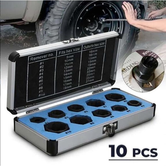 Nut Extractor Set, Usupdd 10-Piece Nut Removal Socket Tool Set for Removing Stripped Rounded Off Rusted Bolts, Heavy Duty Bolt Extractor Kit with Storage Case for Automotive Repair