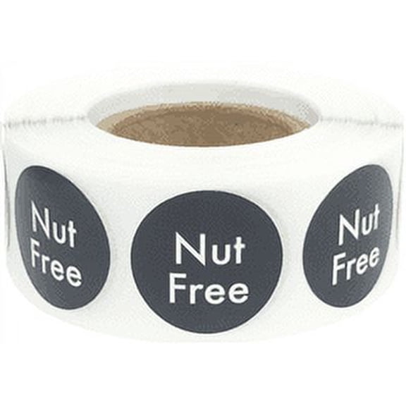 Nut Free Black Labels .75 Inch Round Circle Dots 500 Adhesive Stickers