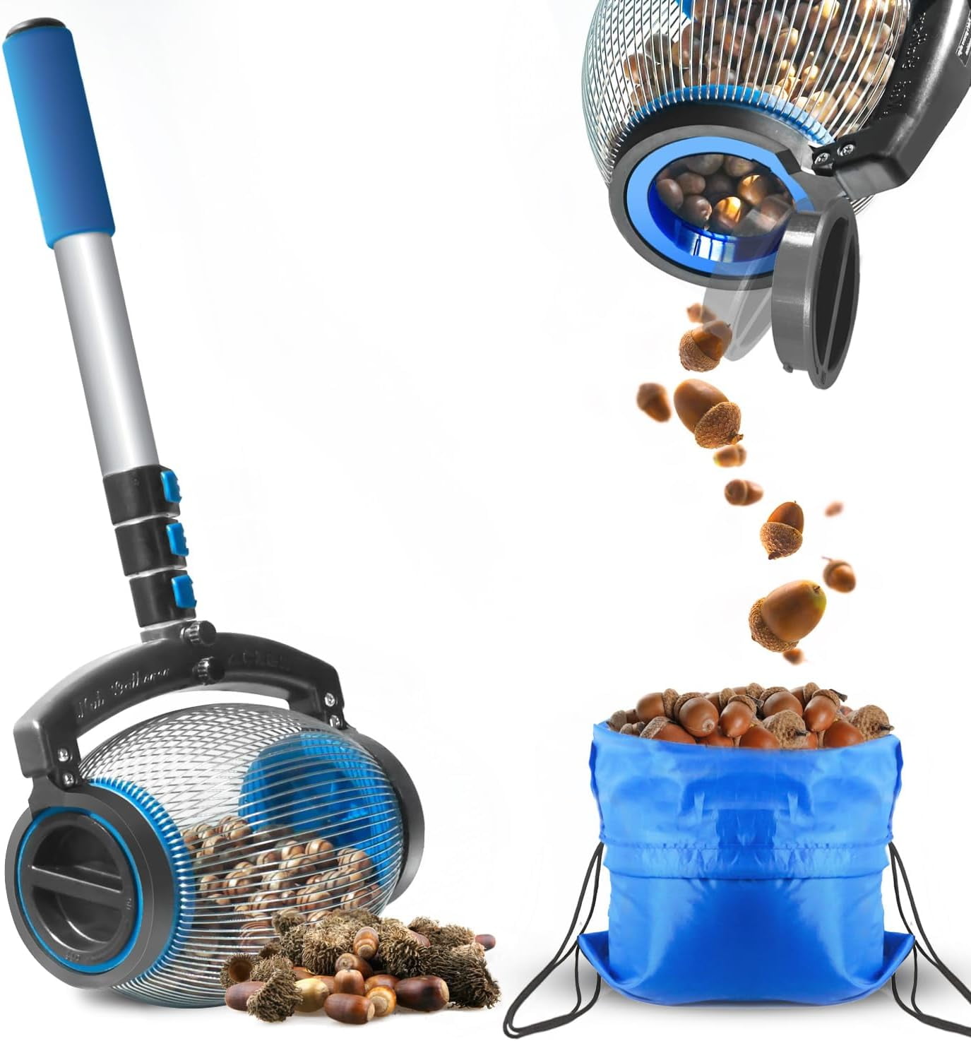 Nut Gatherer, Fruit Collector, Ball Picker Side Opening Dump Apply