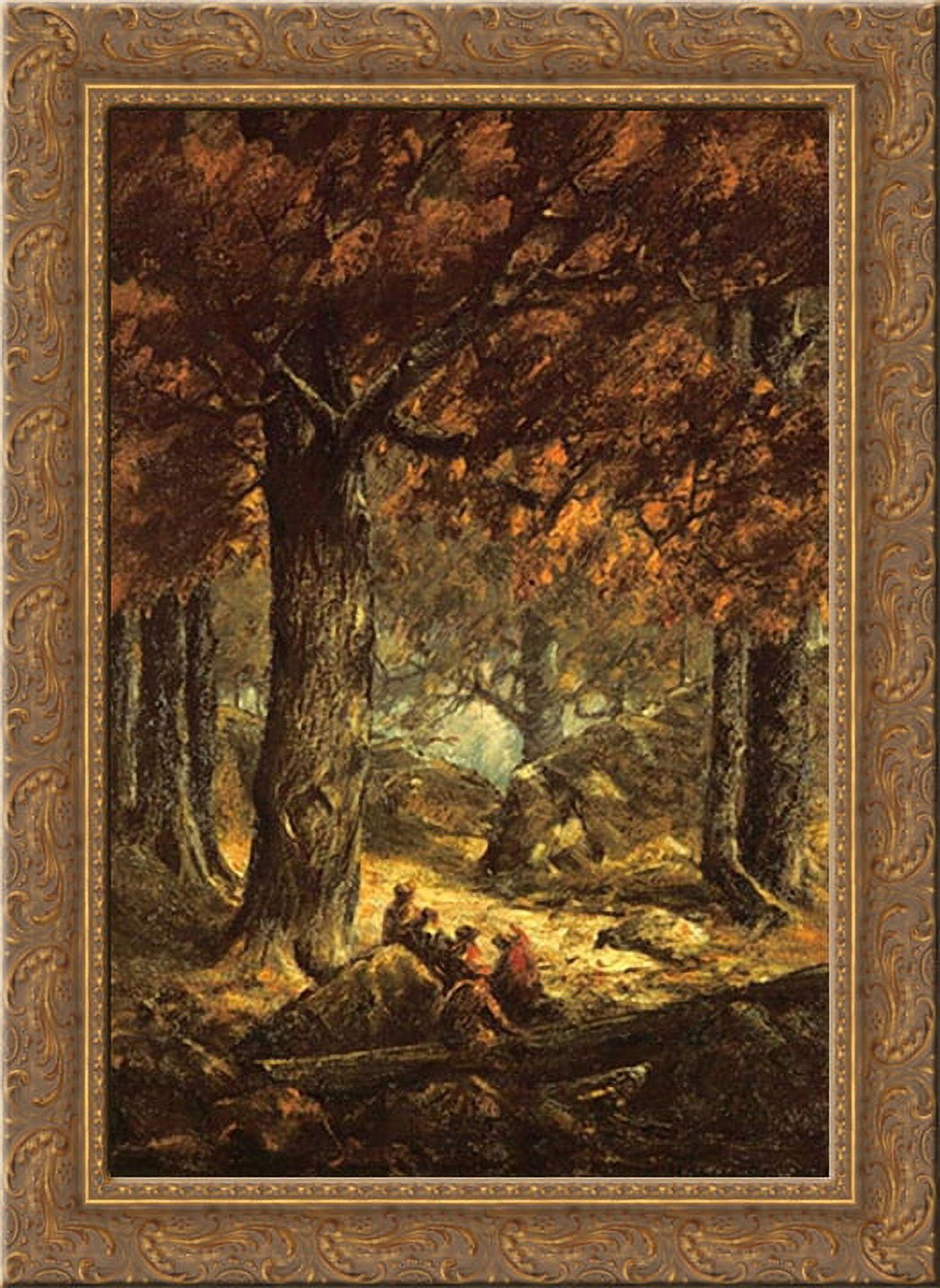 Nut Gatherers in the Forest 24x18 Gold Ornate Wood Framed Canvas